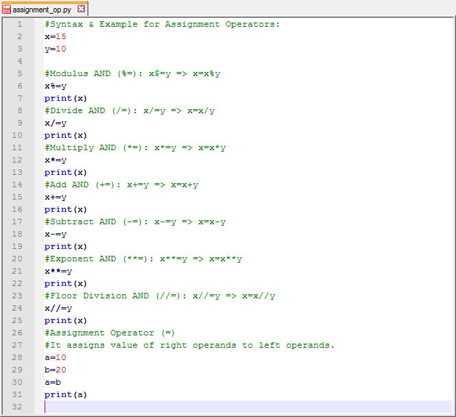 Assignment Operators